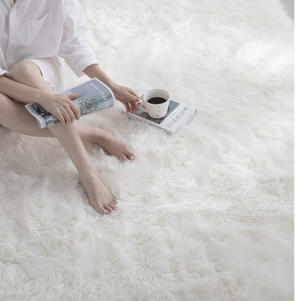 6x9 Plush Off White Faux Fur Rug Thick Non Slip Luxe